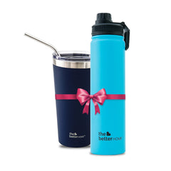 1000 Stainless Steel Insulated Water Bottle with Sipper (710ml) | Thermos Flask Sports Water Bottle | Hot and Cold Steel Water Bottle (with Tumbler, Aqua)
