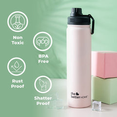 1000 Stainless Steel Insulated Water Bottle with Sipper (710ml) | Thermos Flask Sports Water Bottle | Hot and Cold Steel Water Bottle | Food Grade & BPA Free (Pack of 2, Pink)