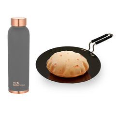 The Better Home 100% Pure Copper Water Bottle 1 Litre, Grey & Savya Home Hard Anodised Tawa, 25cm