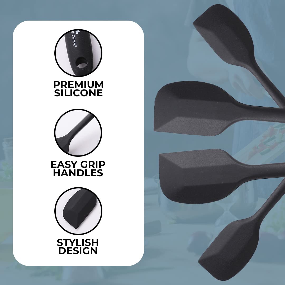 Pack of 4: Silicone Spatula Set - Heat Resistant, Durable & Flexible | Includes Wire Whip | Black