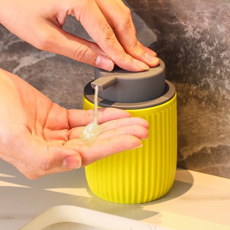 The Better Home 320ml Soap Dispenser Bottle - Yellow |Ceramic Liquid Pump Dispenser for Kitchen, Wash-Basin, and Bathroom