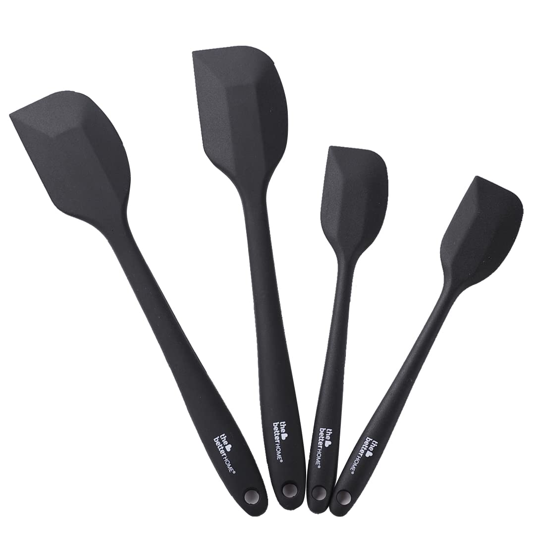 Pack of 4: Silicone Spatula Set - Heat Resistant, Durable & Flexible | Includes Wire Whip | Black