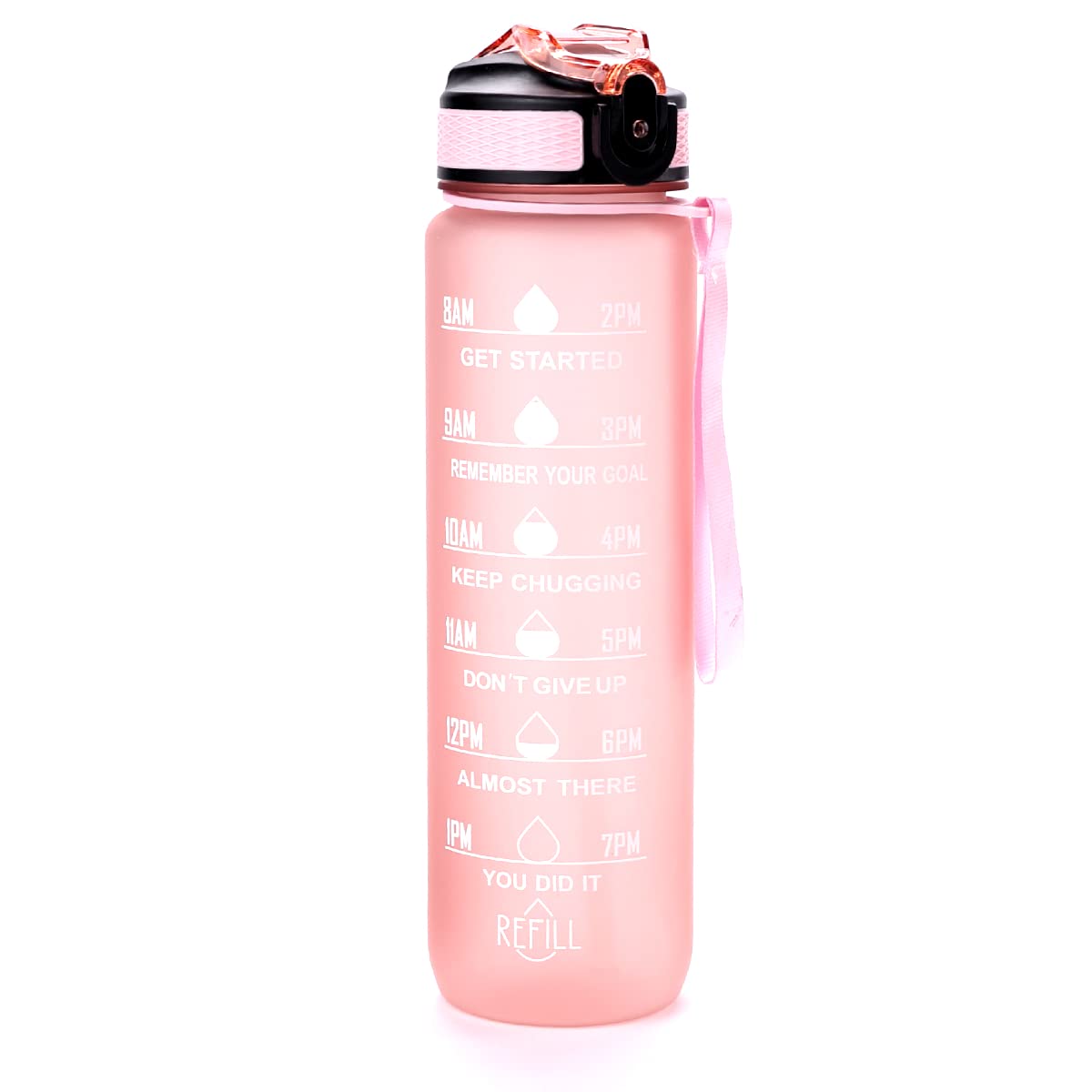Sipper Water Bottle For Adults 1 Litre | Motivational Gym Water Bottle 1+ Litre with Measurements | Sports Water Bottle | Unbreakable Sipper Bottle (Pink, Plastic)