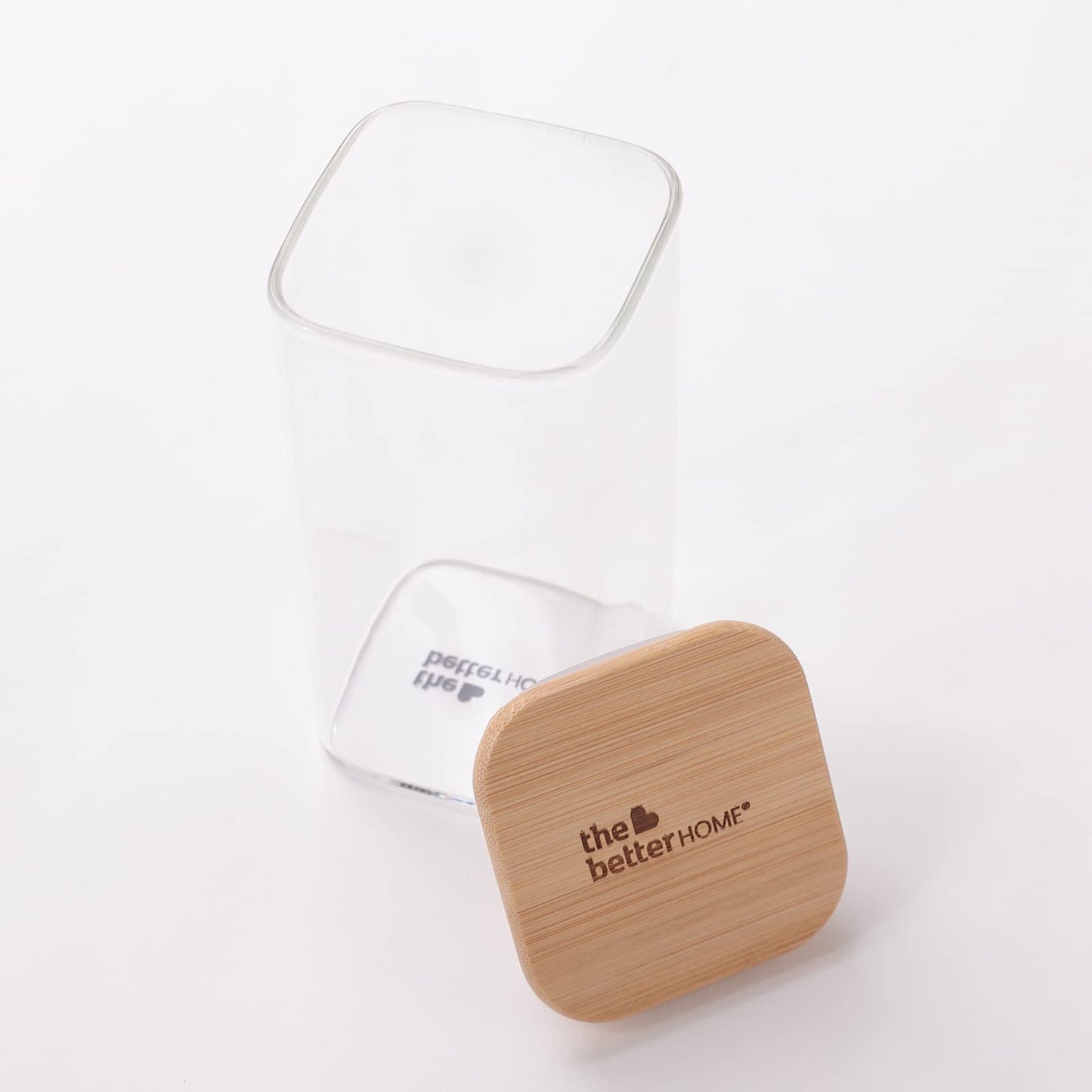 Pack of 2: Kitchen Storage Containers with Bamboo Lid | Airtight Borosilicate Glass Jars | 300 ml Each | Rectangular