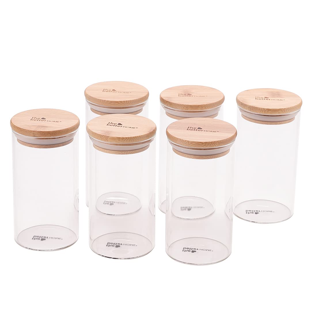 Borosilicate Glass Jar for Kitchen Storage | Kitchen Container Set and Storage Box, Glass Containers with Lid | Air Tight Containers for Kitchen Storage | Pack of 6 (300ml)