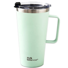 The Better Home Insulated Coffee Mug with Lid & Handle (450ml) | Double Wall Insulated Stainless Steel Coffee Mug | Hot and Cold Coffee Tumbler | Coffee Mug for Travel | Blue-Pink (Green)
