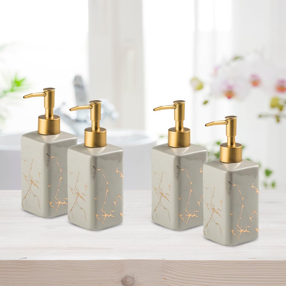 Pack of 1: Ceramic Soap Dispenser Set with Pump | For Kitchen & Bathroom | 320ml | Grey Design 3