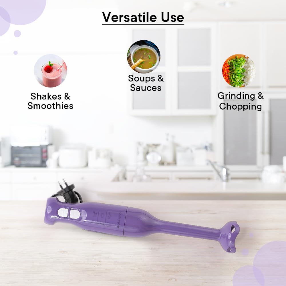 Electric Portable Hand Blender - 250W, Detachable Anti Splash Plastic Foot | Stainless Steel Blade | Purple Haze