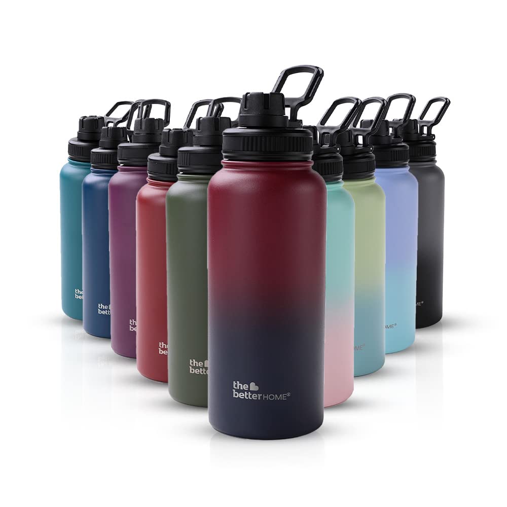 Insulated Water Bottle - Double Wall Hot & Cold, Leakproof & Durable | 1 Litre | Blue - Maroon