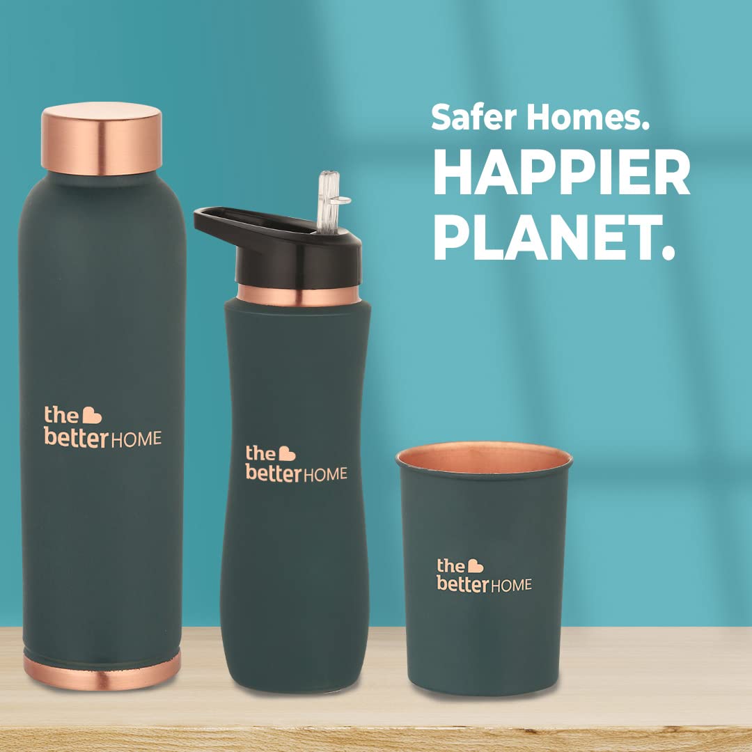 The Better Home 1000 Copper Water Bottle (900ml) | 100% Pure Copper Bottle | BPA Free Water Bottle with Anti Oxidant Properties of Copper | Teal (Copper Glasses (Set of 2))