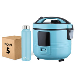 The Better Home FUMATO Cookeasy Automatic 500W Electric Rice Cooker 1.5L Blue & Stainless Steel Water Bottle 1 Litre Pack of 5 Blue