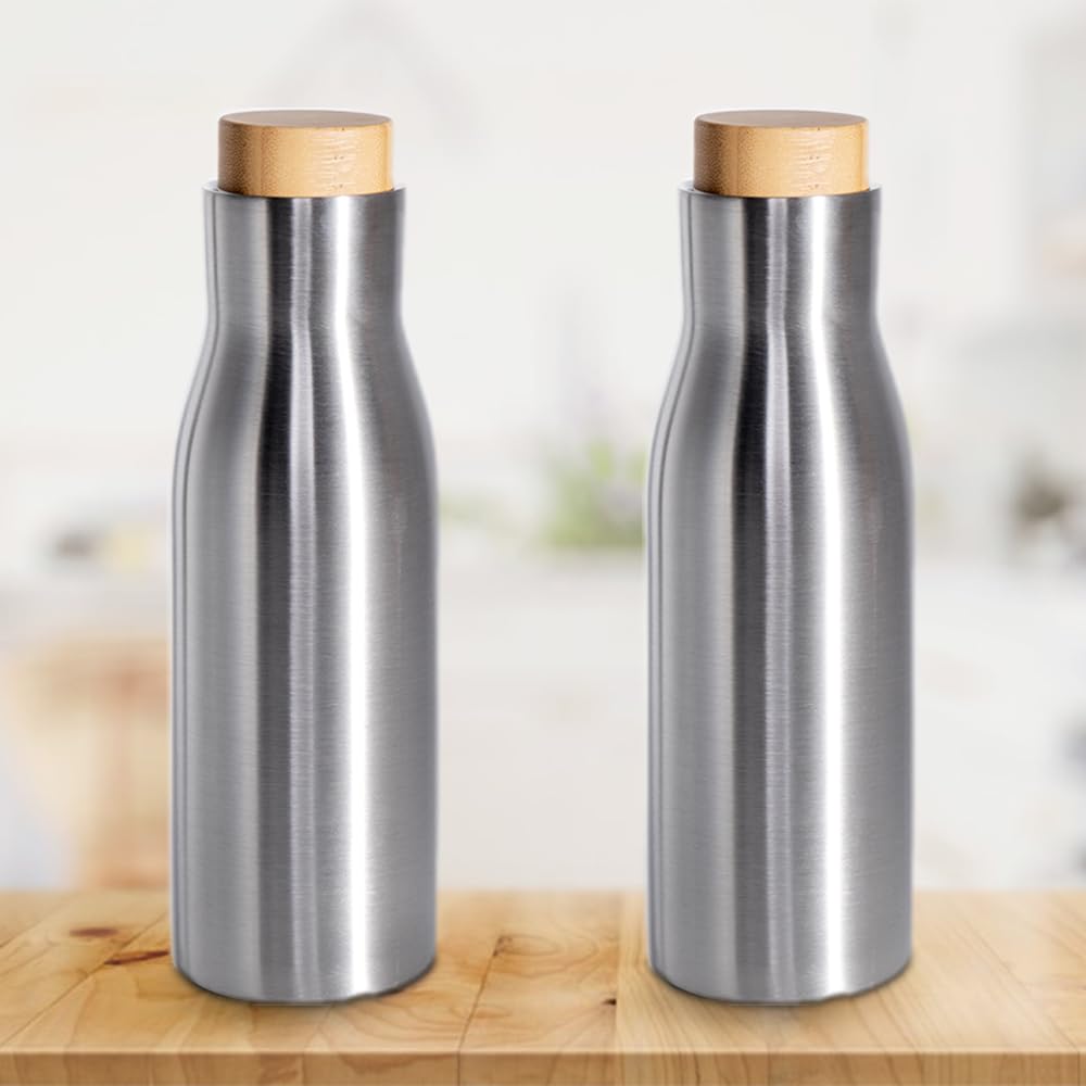 Pack of 2: Insulated Stainless Steel Water Bottle | Non-Toxic, Bamboo Lid | 500ml | Colors: Silver/Black