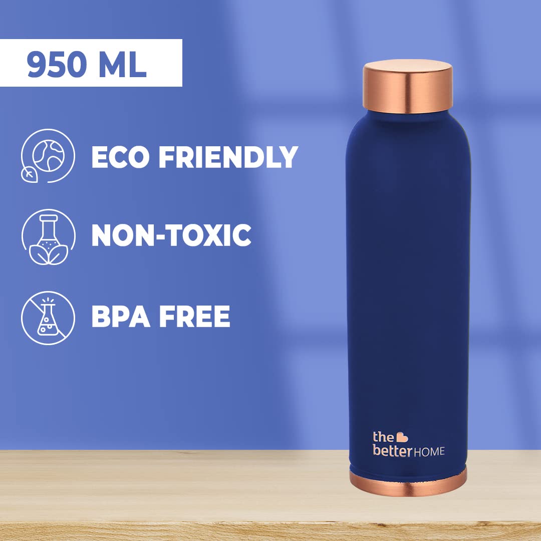 Pack of 3: 100% Pure Copper Water Bottles - BPA Free, Anti-Oxidant | 900ml | Blue