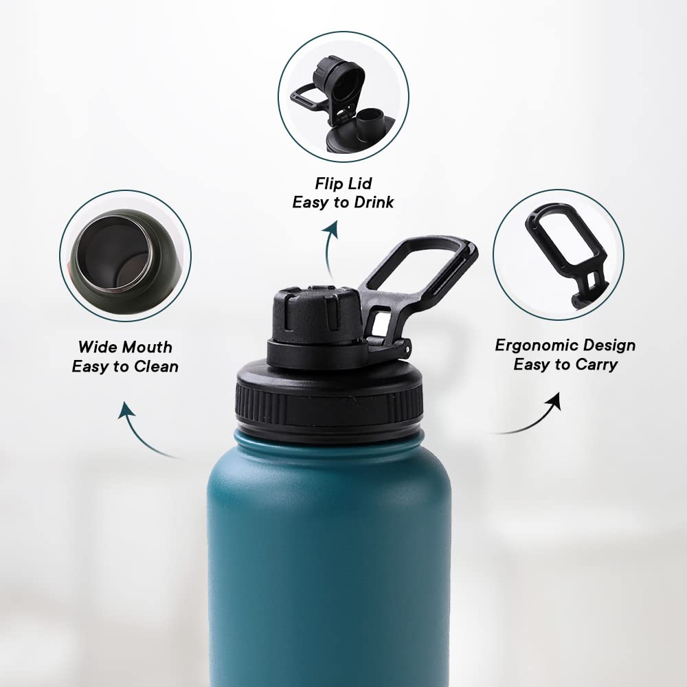 Insulated Water Bottle - Double Wall, Leakproof, Durable | 1 Litre | Teal | Ideal for Home, Gym, Office