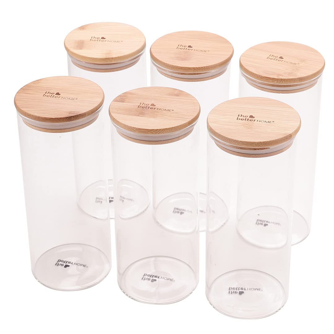 Borosilicate Glass Jar for Kitchen Storage | Kitchen Container Set and Storage Box, Glass Containers with Lid | Air Tight Containers for Kitchen Storage |Pack of 6 (1000ml)