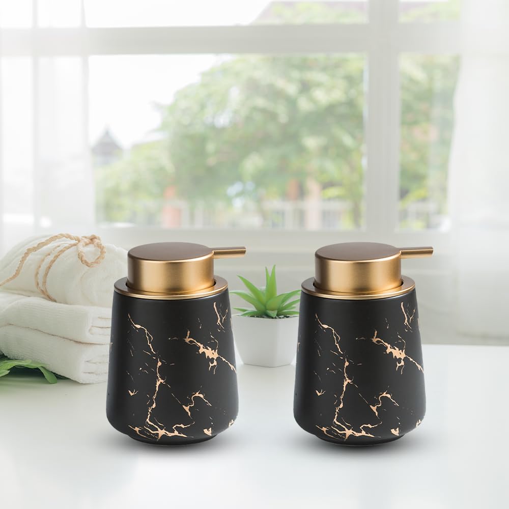 The Better Home 400ml Soap Dispenser Bottle - Black (Set of 2) |Ceramic Liquid Pump Dispenser for Kitchen, Wash-Basin, and Bathroom