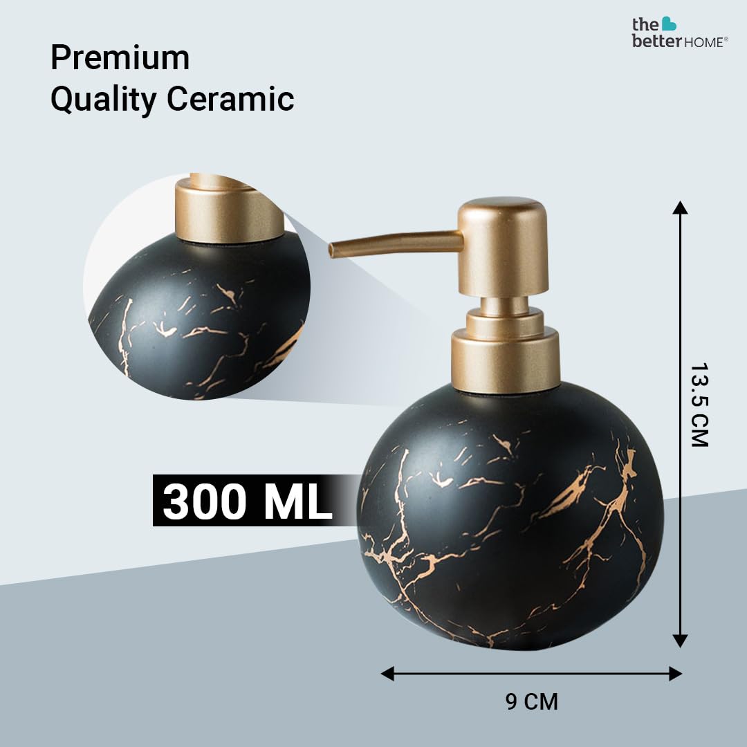 Set of 2: Ceramic Dispenser Bottles with Stylish Design | Ideal for Shampoo, Lotion, & More | 300ml | Black