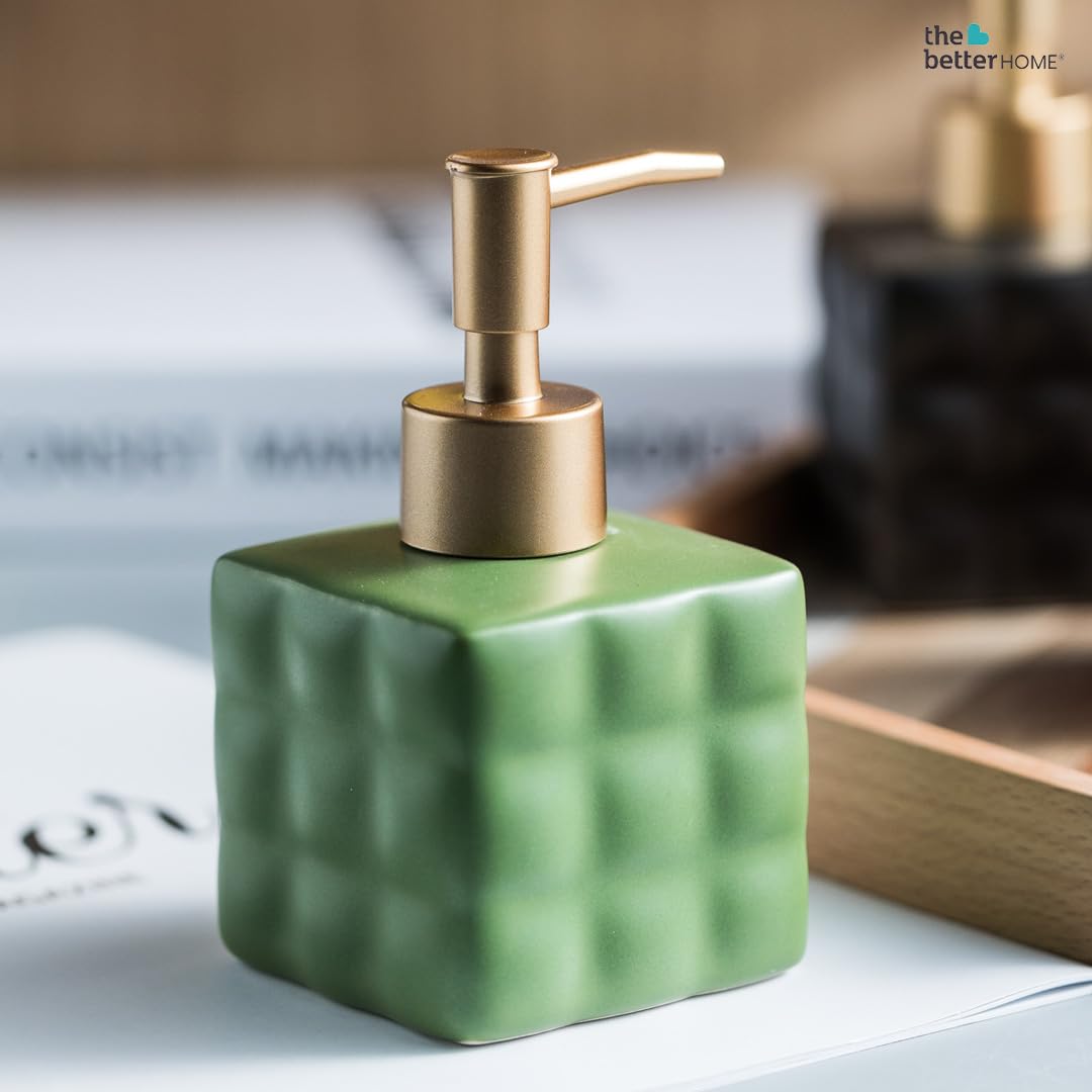 Set of 2: Ceramic Liquid Dispenser Bottles - Ideal for Shampoo, Lotion, & More | 220ml | Green