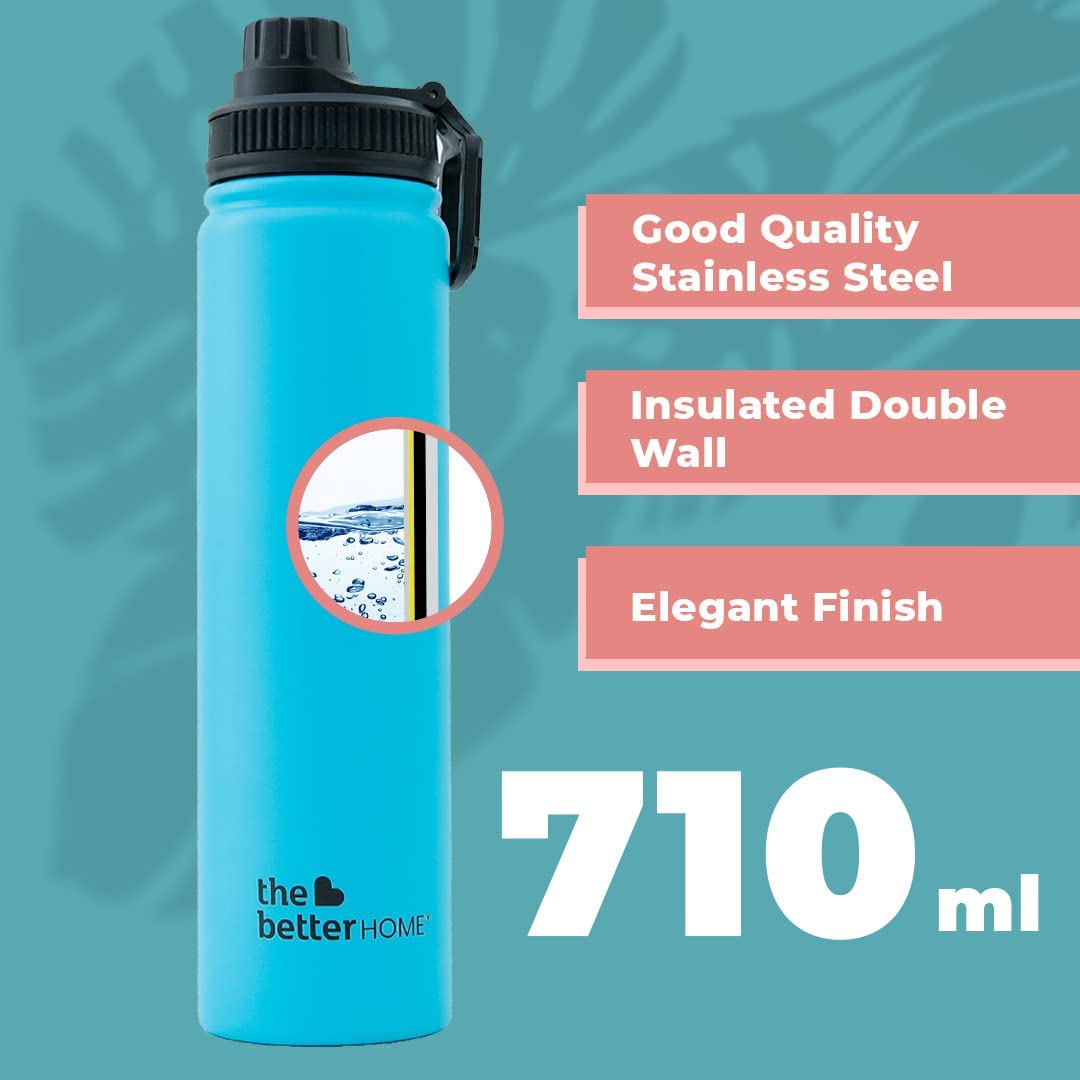 1000 Stainless Steel Insulated Water Bottle with Sipper (710ml) | Thermos Flask Sports Water Bottle | Hot and Cold Steel Water Bottle | Food Grade & BPA Free (Pack of 1, Aqua)