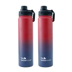 1000 Stainless Steel Insulated Water Bottle with Sipper (710ml) | Thermos Flask Sports Water Bottle | Hot and Cold Steel Water Bottle | Food Grade & BPA Free (Pack of 2, Maroon - Blue)