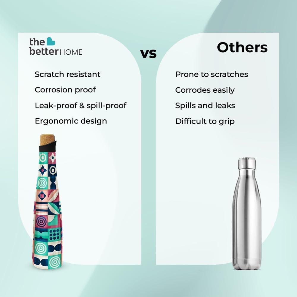 Combo: Insulated Water Bottle - Hot & Cold, Aesthetic Design | Cork Cap | 750ml | Stainless Steel