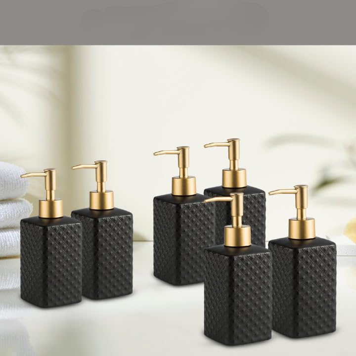 The Better Home 350ml Soap Dispenser Bottle - Black (Set of 6) |Ceramic Liquid Pump Dispenser for Kitchen, Wash-Basin, and Bathroom