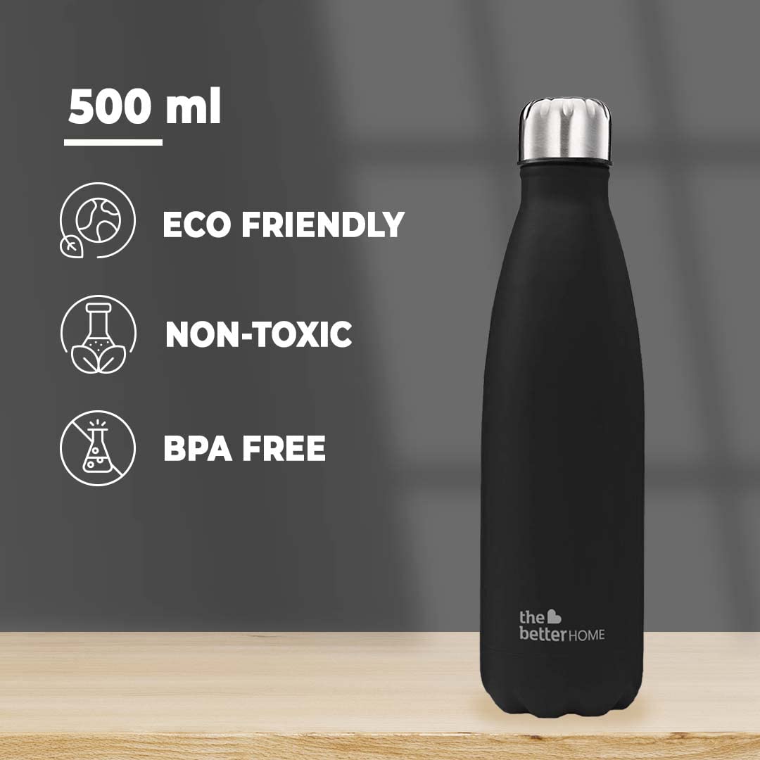 Pack of 2: Thermosteel Water Bottles - Double Wall, Leakproof, Insulated | 500 ml | Black | For Travel & Office