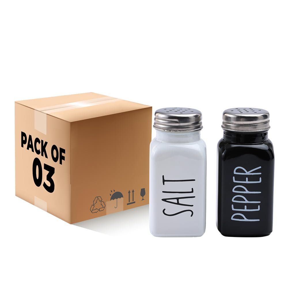 The Better Home Glass Salt and Pepper Shaker Set | Set of 2 Shaker | White and Black | Glass | Salt and Pepper Dispenser Sprinkler Bottle (Pack of 3)