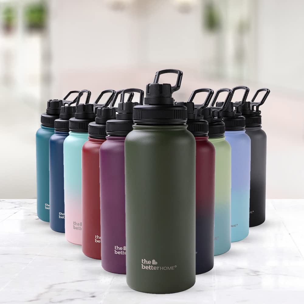 Insulated Water Bottle - Leakproof, Double Wall for Hot & Cold | 1 Litre | Army Green | Easy to Carry