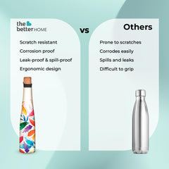The Better Home Bliss Series Insulated Water Bottle 750ml with Cork Cap Water Bottle for Office Steel Water Bottles for Kids | Hot & Cold Water Bottle | Aesthetic Water Bottle (Leaf Print)