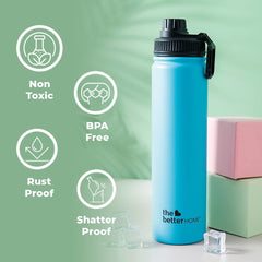 1000 Stainless Steel Insulated Water Bottle with Sipper (710ml) | Thermos Flask Sports Water Bottle | Hot and Cold Steel Water Bottle (with Tumbler, Aqua)