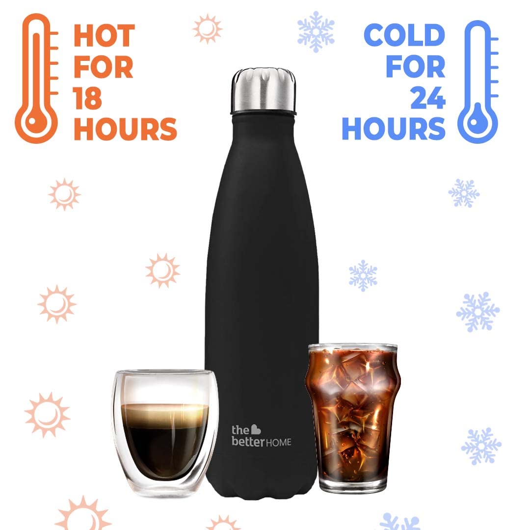 Pack of 2: Thermosteel Water Bottles - Double Wall, Leakproof, Insulated | 500 ml | Black | For Travel & Office