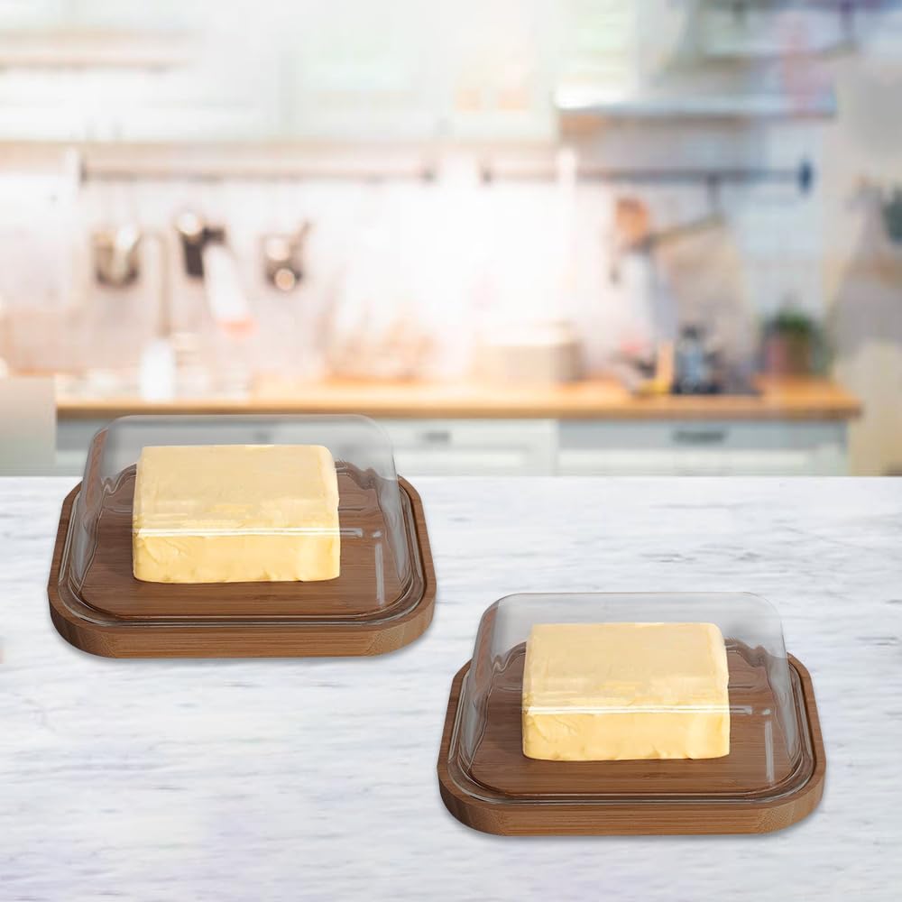 Pack of 2: Butter Dish with Bamboo Lid, Borosilicate Glass | Stick Butter Holder | Dark Brown | Size: Medium