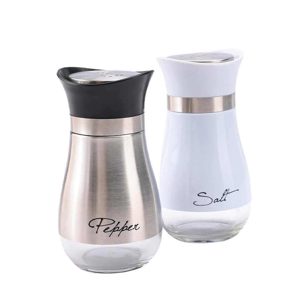 The Better Home Glass Salt and Pepper Shaker Set | Set of 2 | White and Silver | Glass | Salt and Pepper Dispenser Sprinkler Bottle (Pack of 20)