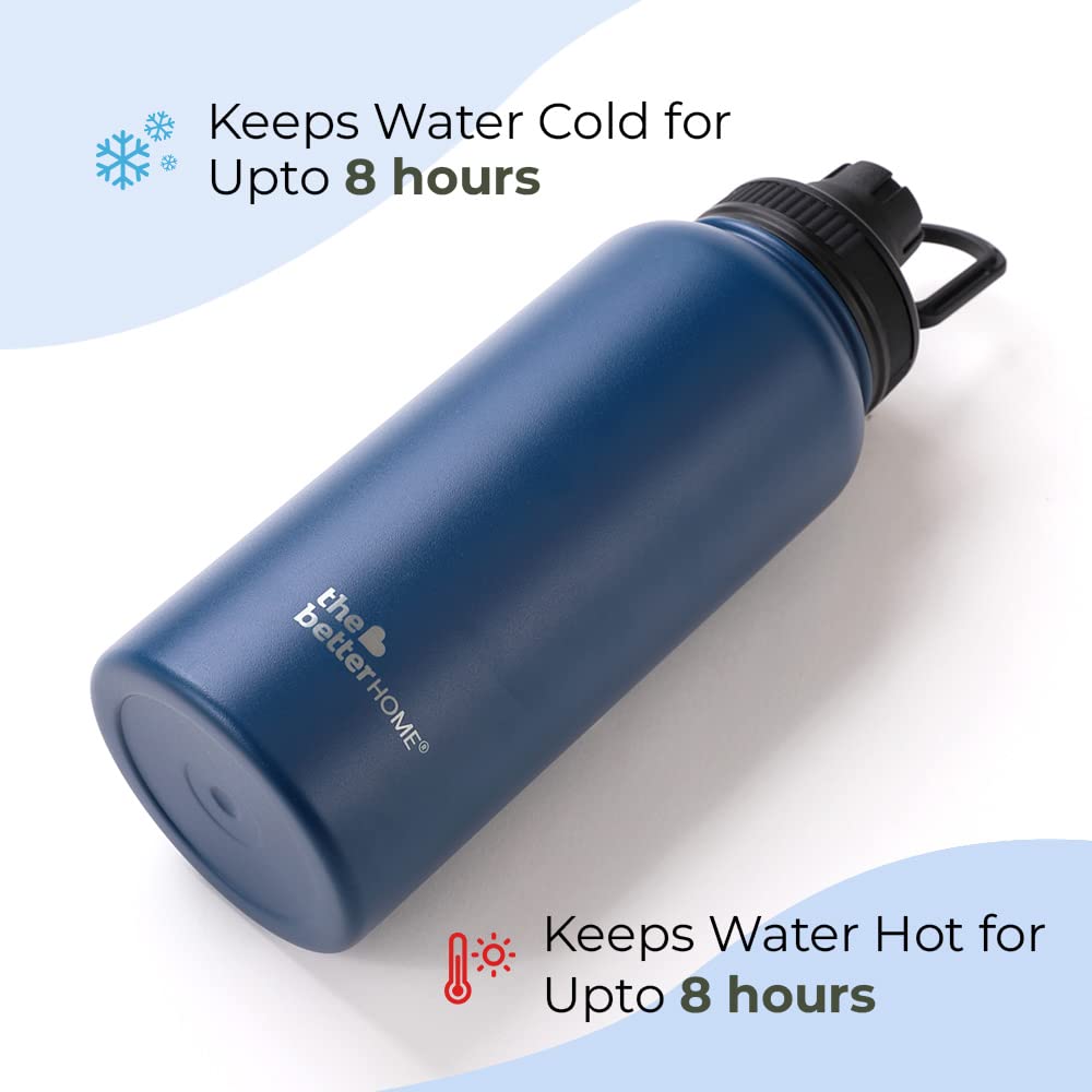 Insulated Water Bottle - Double Wall, Leakproof & Durable | 1 Litre | Deep Blue | Ideal for Gym & Office