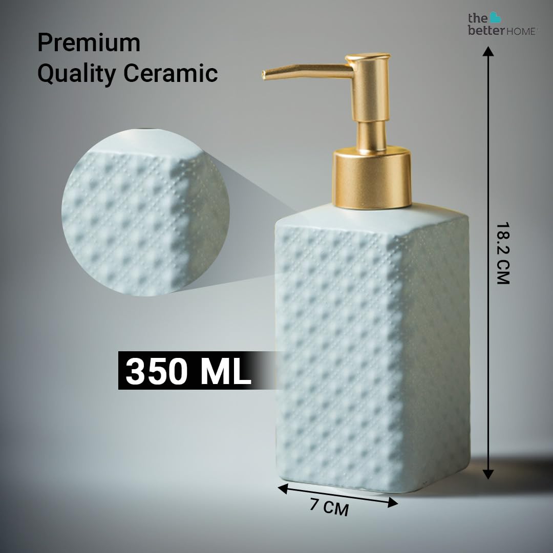 The Better Home 350ml Soap Dispenser Bottle - Grey (Set of 2) |Ceramic Liquid Pump Dispenser for Kitchen, Wash-Basin, and Bathroom