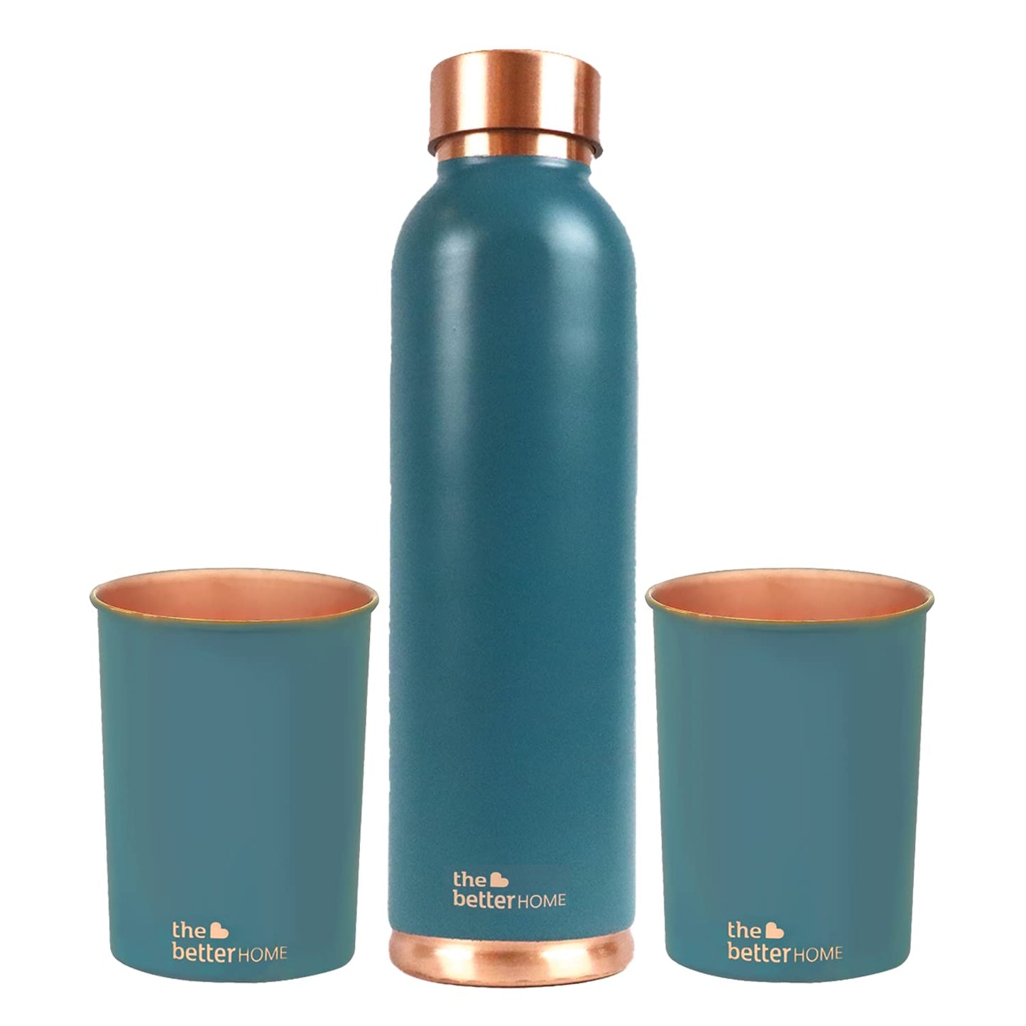 1000 Copper Water Bottle (950ml) and Copper Glass (Pack of 2) - Teal | 100% Pure Copper Bottle | BPA Free & Non Toxic Water Bottle with Anti Oxidant Properties of Copper