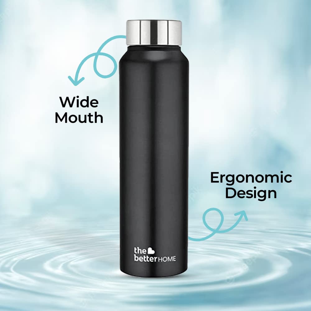 The Better Home 304 Stainless Steel Water Bottle 1 Litre | Water Bottle For Office Home | Water Bottle Steel | Steel Water Bottle For Kids School | Office Water Bottle For Women Men (Black - 1 Pcs)