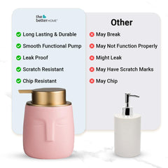 The Better Home 350ml Soap Dispenser Bottle - Pink (Set of 3) |Ceramic Liquid Pump Dispenser for Kitchen, Wash-Basin, and Bathroom