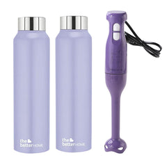The Better Home FUMATO Turbo 250W Electric Hand Blender Purple & Stainless Steel Water Bottle 1 Litre Pack of 2 Purple