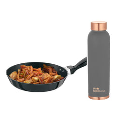The Better Home 100% Pure Copper Water Bottle 1 Litre, Teal & Savya Home Non Stick Fry Pan, 22 cm (Stove & Induction Cookware, Easy Grip Handle) (Grey)