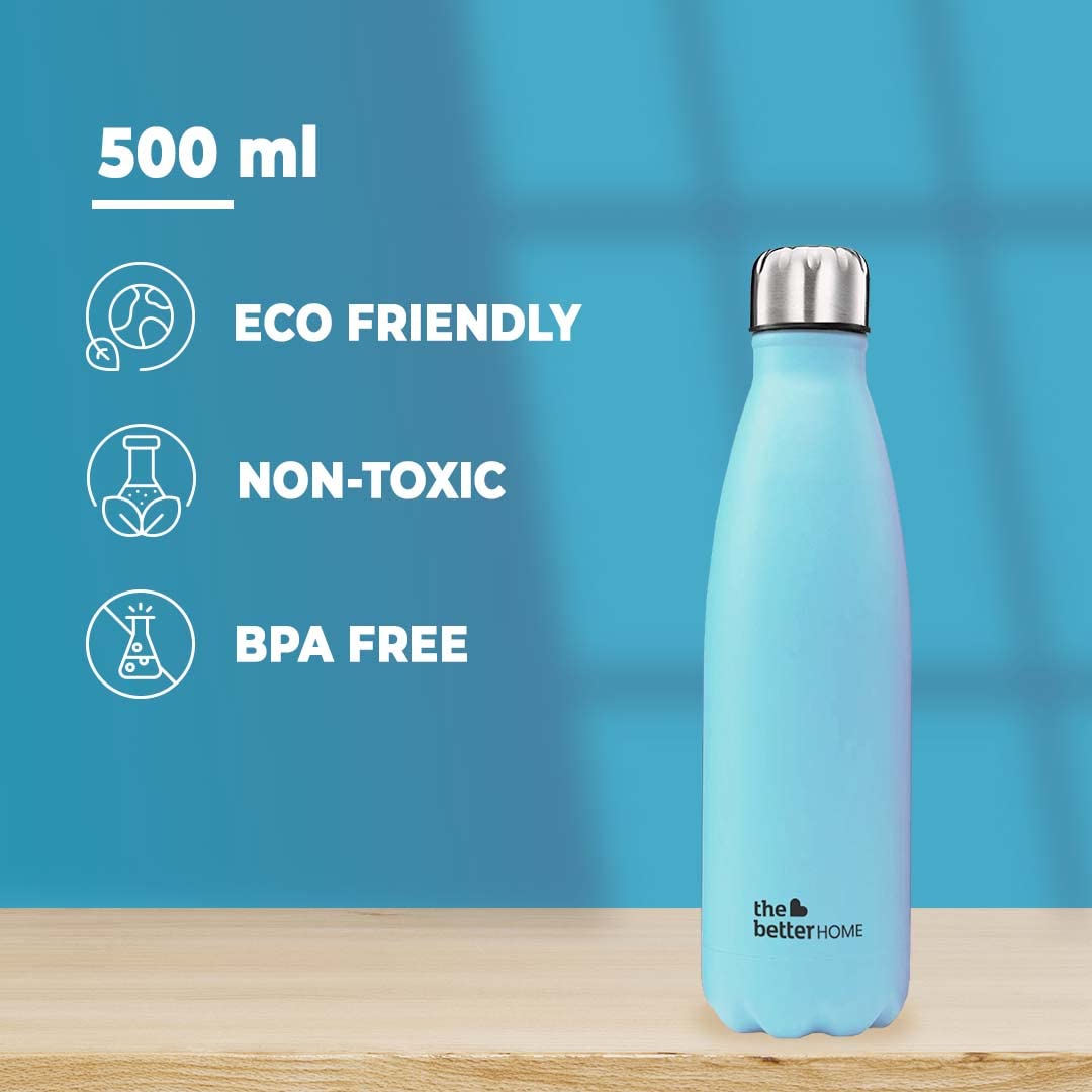500 Stainless Steel Insulated Water Bottle 500ml | Thermos Flask 500ml | Hot and Cold Steel Water Bottle 500ml (Pack of 1, Blue)