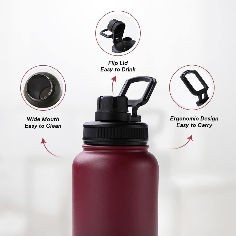 Insulated Water Bottle - Double Wall Hot & Cold, Leakproof & Durable | 1 Litre | Blue - Maroon