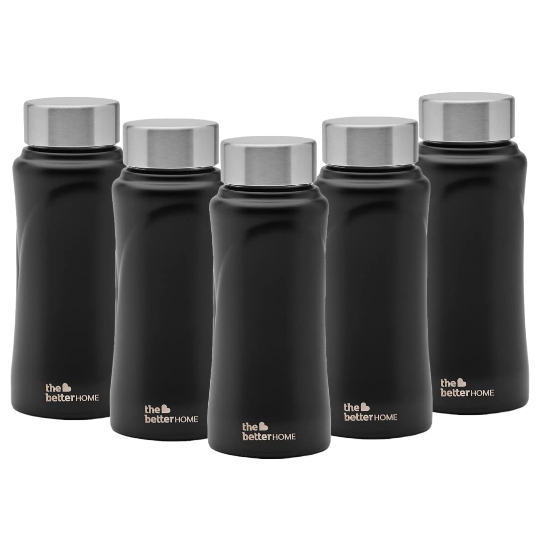 Stainless Steel Water Bottle 500ml (Pack of 5) | Water Bottle for Kids and Adults | Rust Proof, Light Weight & Durable 500ml Water Bottle | Black……
