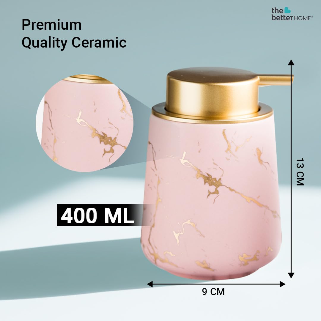 The Better Home 400ml Soap Dispenser Bottle - Pink (Set of 2) |Ceramic Liquid Pump Dispenser for Kitchen, Wash-Basin, and Bathroom