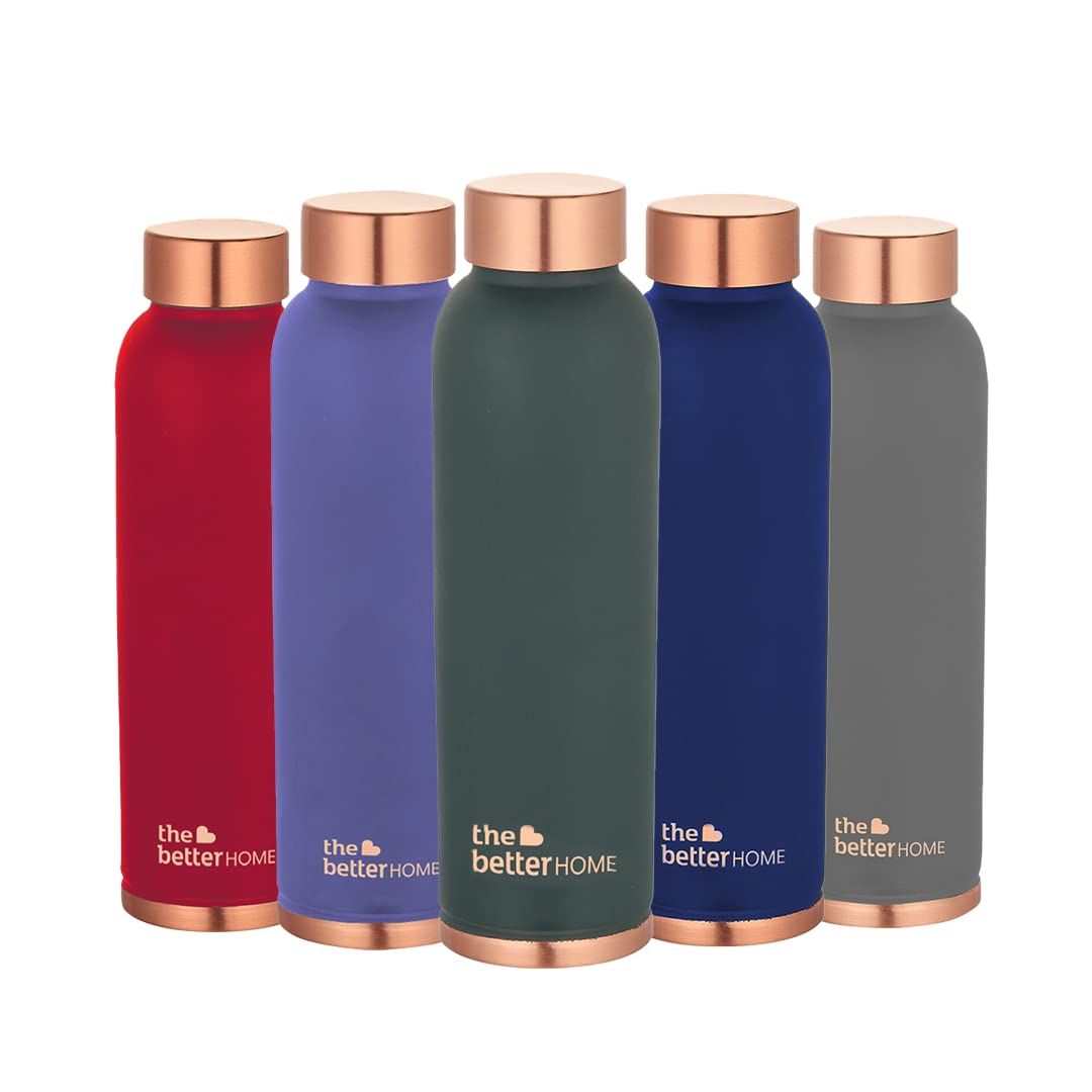 Pack of 5: 100% Pure Copper Water Bottles - BPA Free, Antioxidant Properties | 900ml | Teal