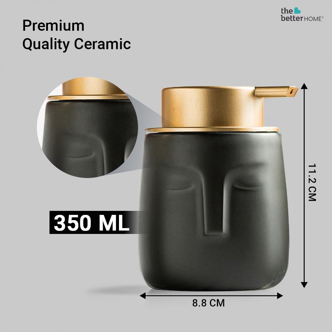 The Better Home 350ml Soap Dispenser Bottle - Black (Set of 2) |Ceramic Liquid Pump Dispenser for Kitchen, Wash-Basin, and Bathroom