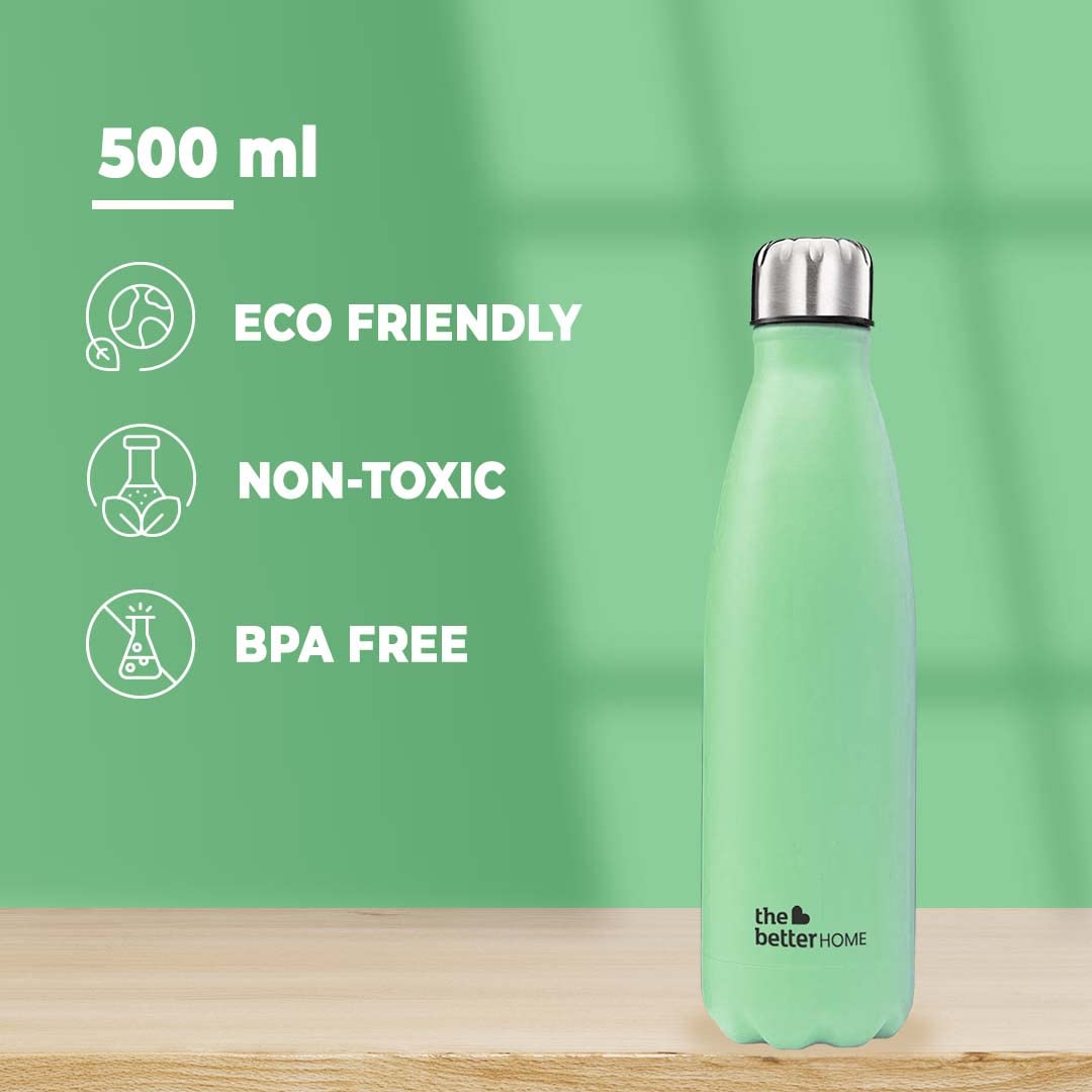 Insulated Thermosteel Bottle - Double Wall, Leakproof, Stays Hot 18Hrs & Cold 24Hrs | 500ml | Green