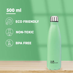 500 Stainless Steel Insulated Water Bottle 500ml | Thermos Flask 500ml | Hot and Cold Steel Water Bottle 500ml (Pack of 2, Green)