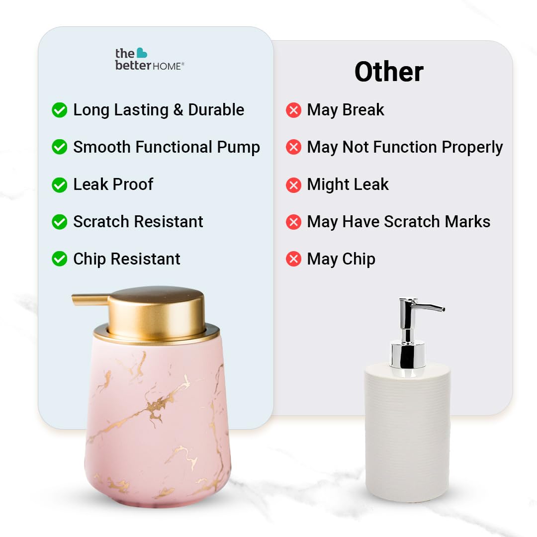 The Better Home 400ml Soap Dispenser Bottle - Pink (Set of 2) |Ceramic Liquid Pump Dispenser for Kitchen, Wash-Basin, and Bathroom